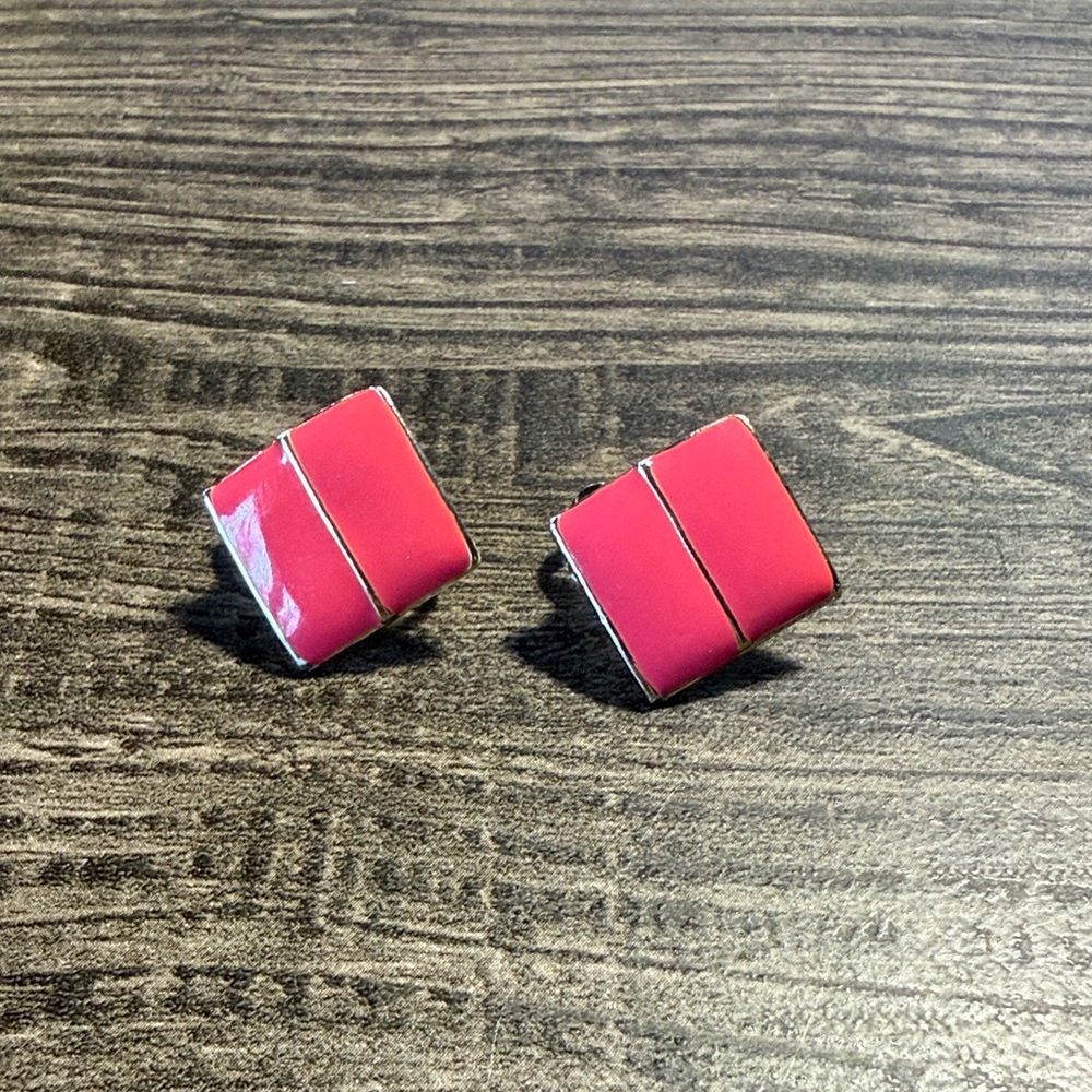 Pink Square Clip On Earrings